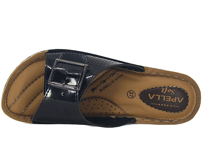 Apella Zenne 400-5 Soft Tek Toka Enj. Kutulu Günlük Terlik Siyah Rugan - 2