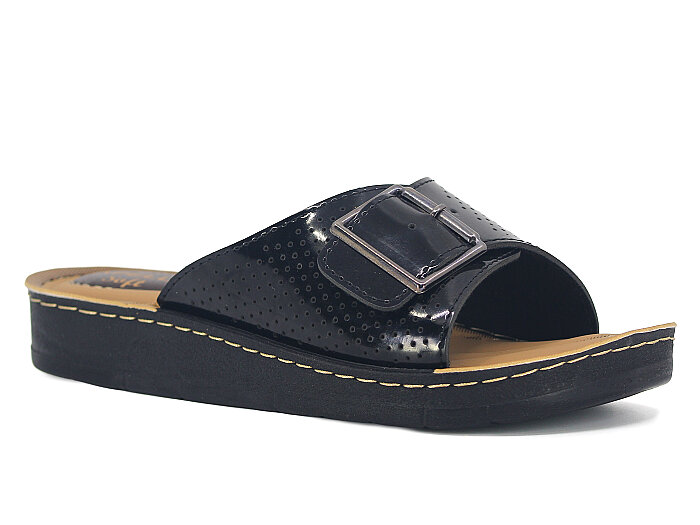 Apella Zenne 400-5 Soft Tek Toka Enj. Kutulu Günlük Terlik Siyah Rugan - 1