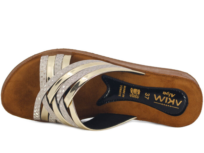 Apella Zenne 401-2 Alya Çapraz Topuklu Kutulu Günlük Terlik Altın - 2