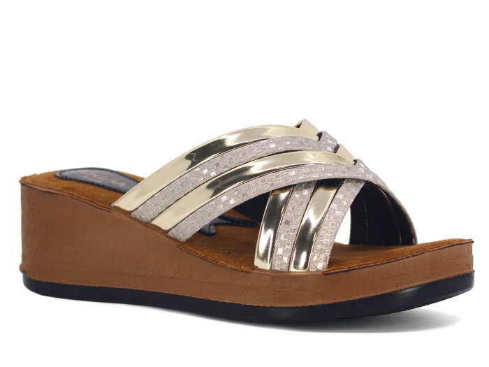 Apella Zenne 401-2 Alya Çapraz Topuklu Kutulu Günlük Terlik Altın - 1