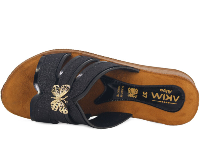 Apella Zenne 401-4 Alya Topuklu Kutulu Günlük Terlik Siyah Kumlu - 2