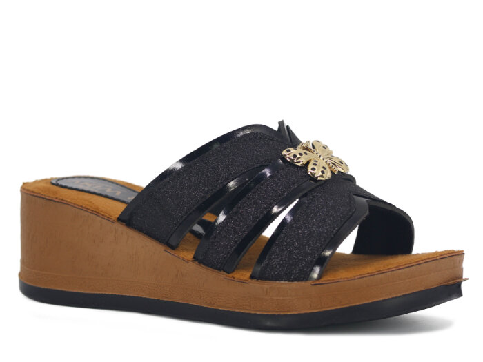 Apella Zenne 401-4 Alya Topuklu Kutulu Günlük Terlik Siyah Kumlu - 1