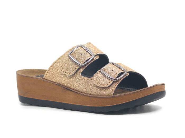 Apella Zenne 420-15 Simge Çift Toka Kutulu Günlük Terlik Altın - Apella