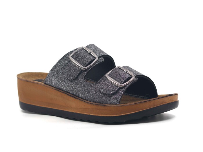 Apella Zenne 420-15 Simge Çift Toka Kutulu Günlük Terlik Füme - Apella