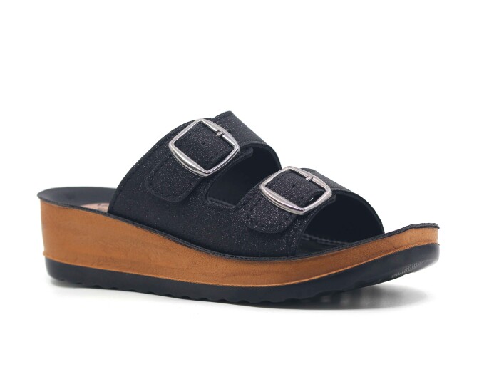 Apella Zenne 420-15 Simge Çift Toka Kutulu Günlük Terlik Siyah - Apella