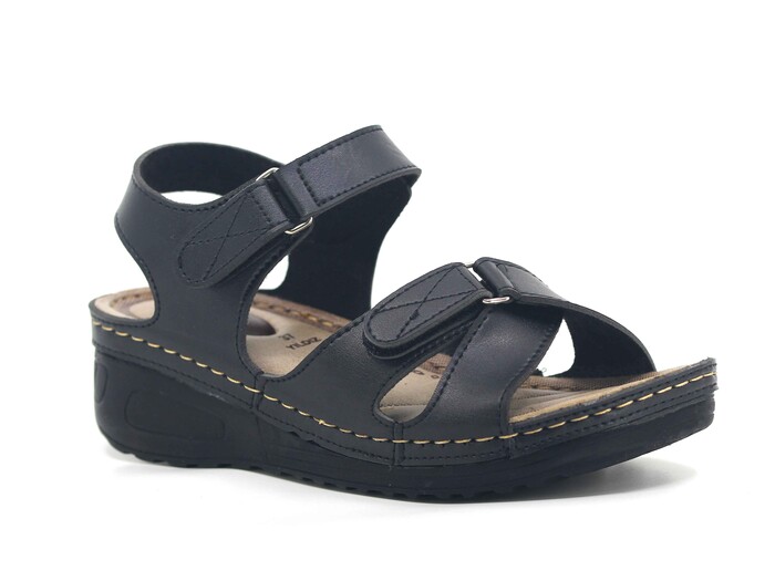 Apella Zenne 451-52 Yıldız Cırtlı Monta Kutulu Sandalet Siyah - Apella