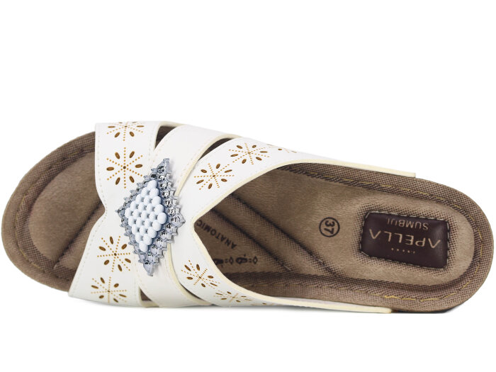 Apella Zenne 459-6 Taşlı Sümbül Kutulu Günlük Terlik Beyaz - Apella (1)