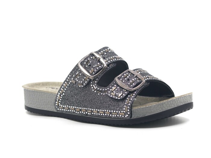 Apella Zenne 468-19 Koza Uzun Çift Toka Taşlı Kutulu Günlük Terlik Füme - Apella