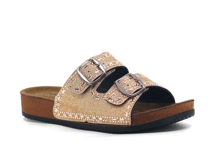 Apella Zenne 468-19 Koza Uzun Çift Toka Taşlı Kutulu Günlük Terlik Gül - Apella