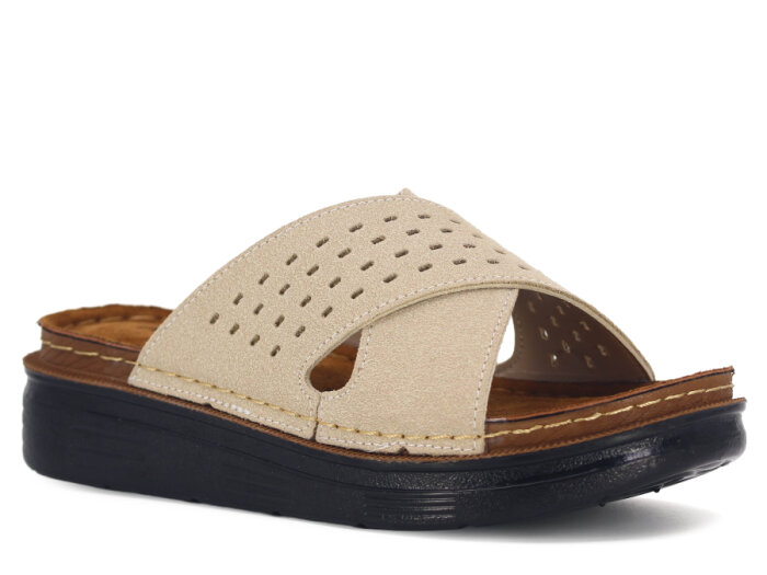 Apella Zenne 480-10 Elit Çapraz Kutulu Günlük Terlik Bej - 1