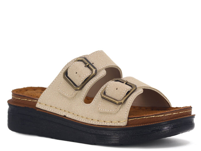 Apella Zenne 480-15 Elit Çift Toka Kutulu Günlük Terlik Bej - Apella