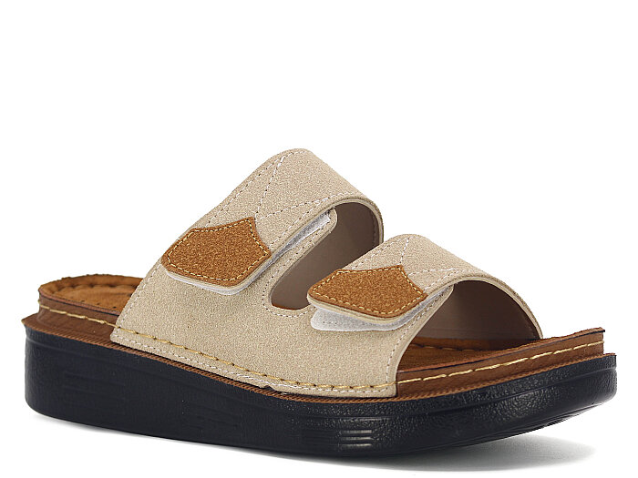 Apella Zenne 480-20 Elit Çift Bantlı Cırtlı Kutulu Günlük Terlik Bej - Apella