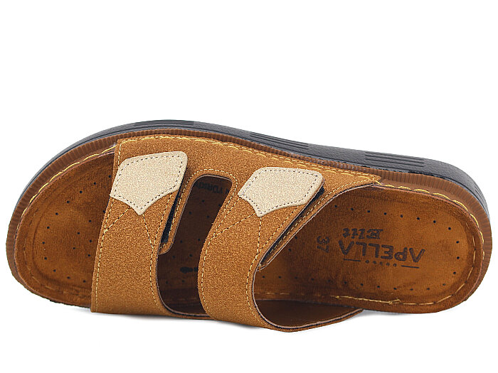 Apella Zenne 480-20 Elit Çift Bantlı Cırtlı Kutulu Günlük Terlik Camel - 2