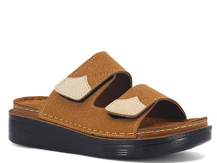 Apella Zenne 480-20 Elit Çift Bantlı Cırtlı Kutulu Günlük Terlik Camel - 1