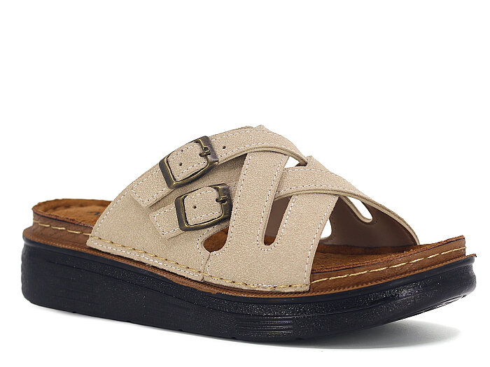 Apella Zenne 480-21 Elit Yandan Çift Toka Kutulu Günlük Terlik Bej - 1