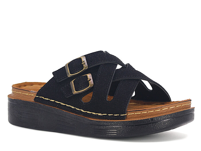 Apella Zenne 480-21 Elit Yandan Çift Toka Kutulu Günlük Terlik Siyah - 1