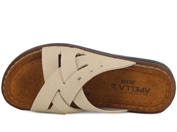 Apella Zenne 480-22 Elit Üç Taşlı Kutulu Günlük Terlik Bej - Apella (1)