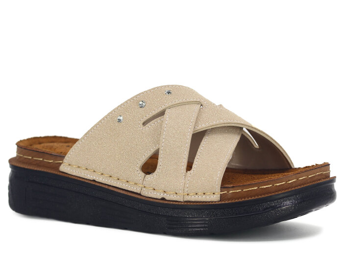 Apella Zenne 480-22 Elit Üç Taşlı Kutulu Günlük Terlik Bej - Apella