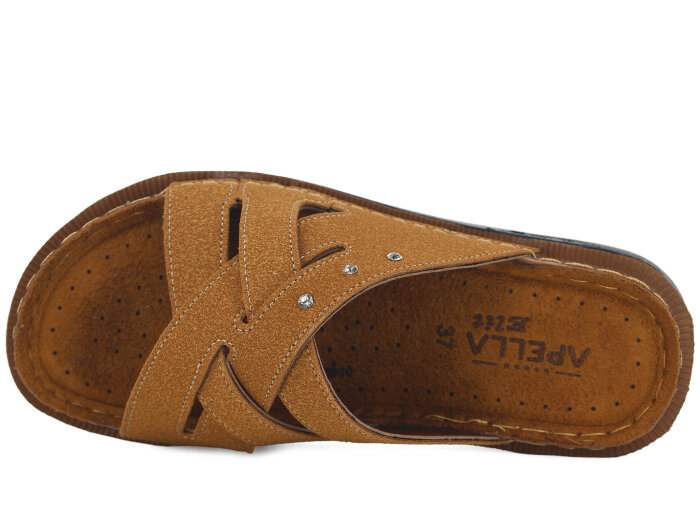 Apella Zenne 480-22 Elit Üç Taşlı Kutulu Günlük Terlik Camel - Apella (1)