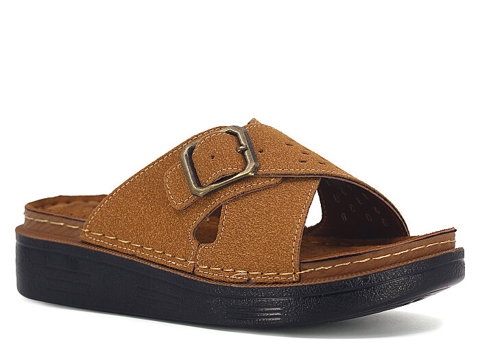 Apella Zenne 480-23 Elit Çapraz Tek Toka Kutulu Günlük Terlik Camel - 1