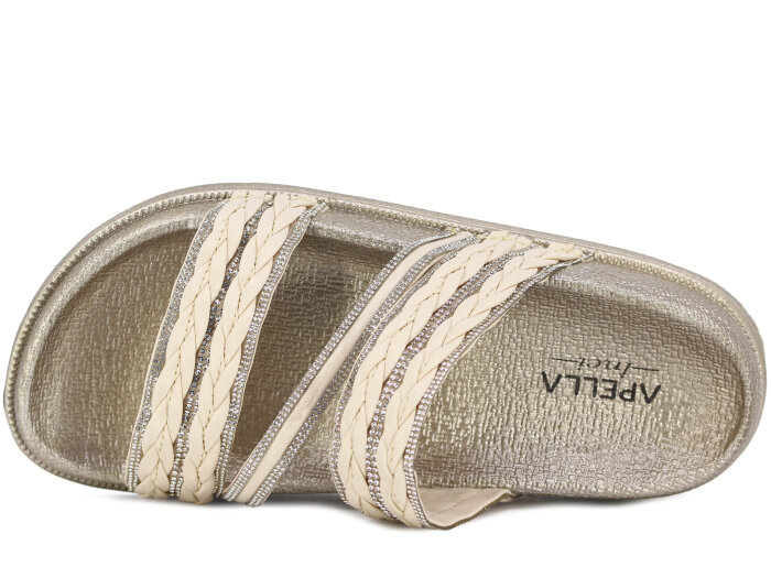 Apella Zenne 487-1 İnci Bantlı Taşlı Günlük Terlik Bej - 2