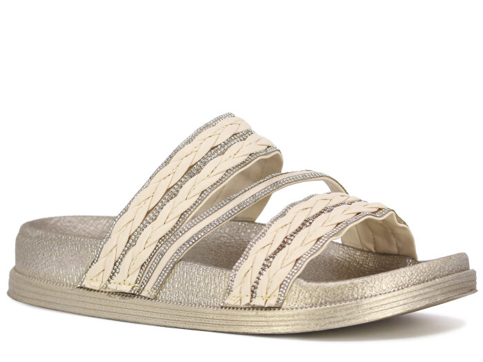 Apella Zenne 487-1 İnci Bantlı Taşlı Günlük Terlik Bej - Apella