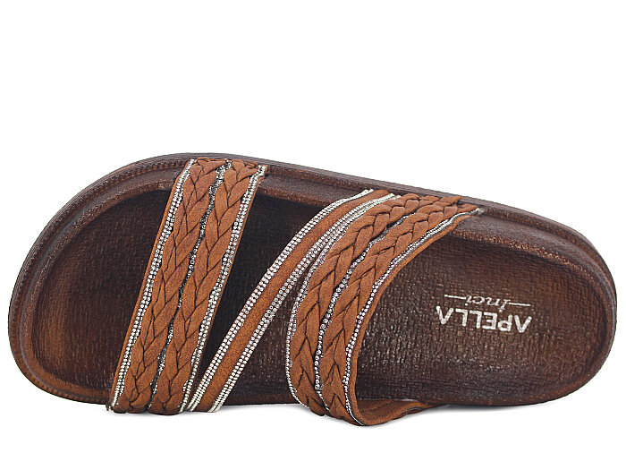 Apella Zenne 487-1 İnci Bantlı Taşlı Günlük Terlik Kahve - Apella (1)