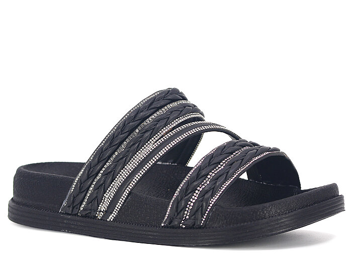 Apella Zenne 487-1 İnci Bantlı Taşlı Günlük Terlik Siyah - 1