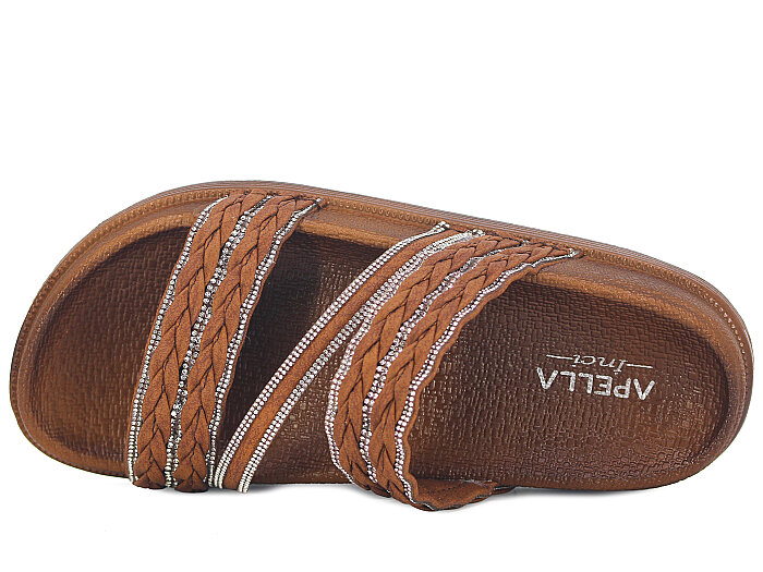 Apella Zenne 487-1 İnci Bantlı Taşlı Günlük Terlik Taba - 2