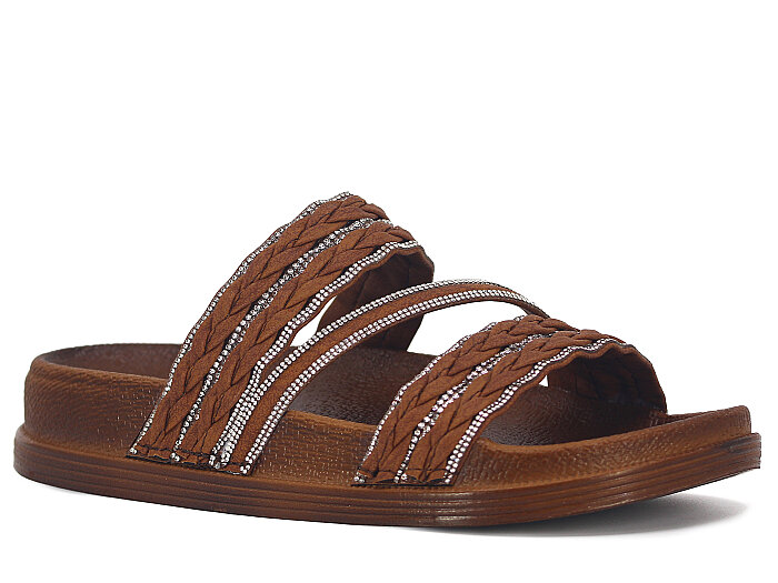 Apella Zenne 487-1 İnci Bantlı Taşlı Günlük Terlik Taba - 1