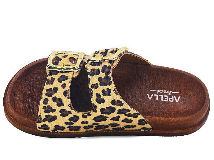 Apella Zenne 487-15 Leopar Çift Toka Günlük Terlik Camel - Apella (1)