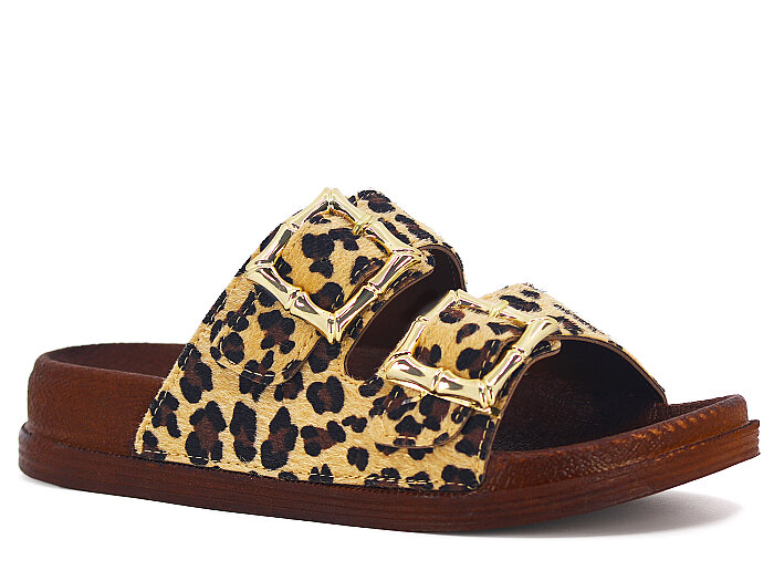 Apella Zenne 487-15 Leopar Çift Toka Günlük Terlik Camel - 1