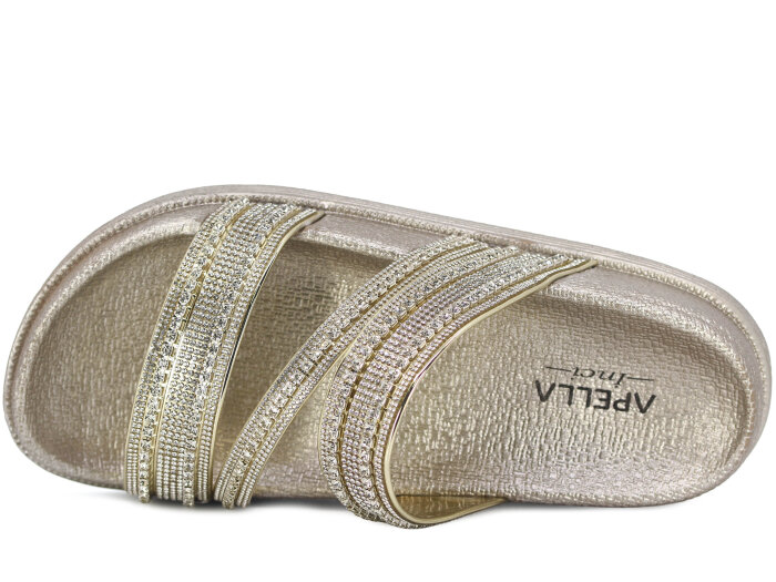 Apella Zenne 487-2 İnci Bantlı Taşlı Günlük Terlik Altın - Apella (1)