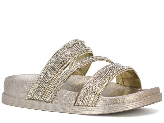 Apella Zenne 487-2 İnci Bantlı Taşlı Günlük Terlik Altın - 1