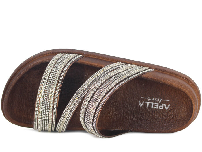 Apella Zenne 487-2 İnci Bantlı Taşlı Günlük Terlik Bronz - 2