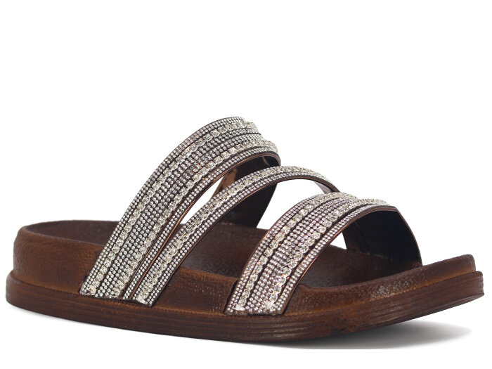 Apella Zenne 487-2 İnci Bantlı Taşlı Günlük Terlik Bronz - Apella