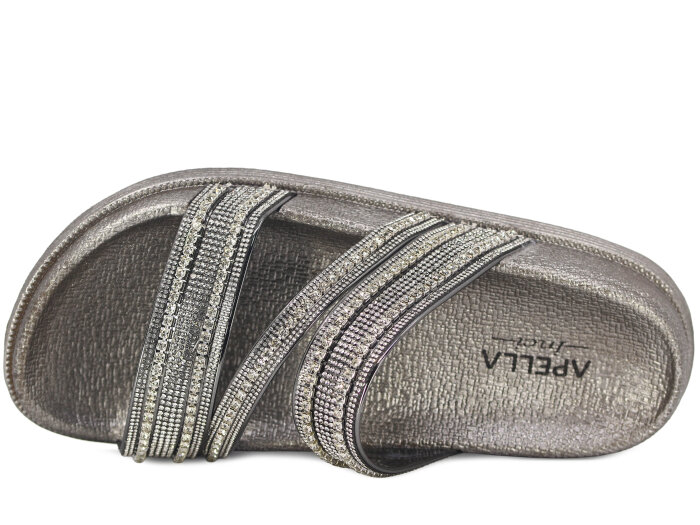 Apella Zenne 487-2 İnci Bantlı Taşlı Günlük Terlik Füme - Apella (1)