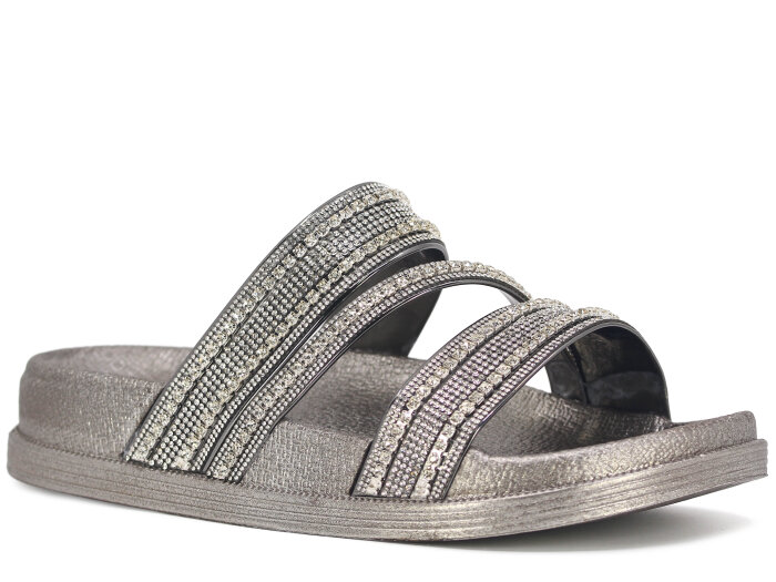 Apella Zenne 487-2 İnci Bantlı Taşlı Günlük Terlik Füme - Apella