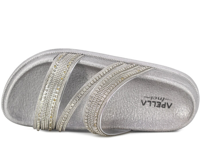 Apella Zenne 487-2 İnci Bantlı Taşlı Günlük Terlik Gümüş - Apella (1)