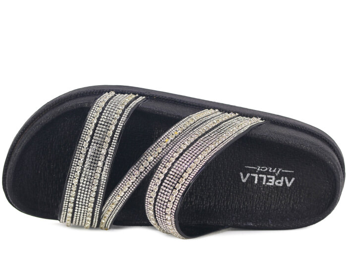 Apella Zenne 487-2 İnci Bantlı Taşlı Günlük Terlik Siyah - 2