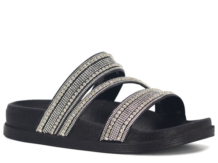 Apella Zenne 487-2 İnci Bantlı Taşlı Günlük Terlik Siyah - Apella