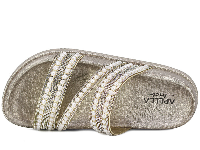 Apella Zenne 487-3 İnci Bantlı Taşlı Günlük Terlik Altın - Apella (1)