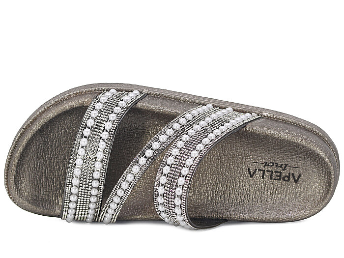 Apella Zenne 487-3 İnci Bantlı Taşlı Günlük Terlik Füme - 2