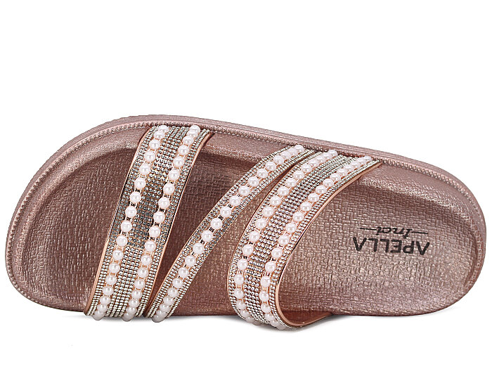 Apella Zenne 487-3 İnci Bantlı Taşlı Günlük Terlik Gül - Apella (1)