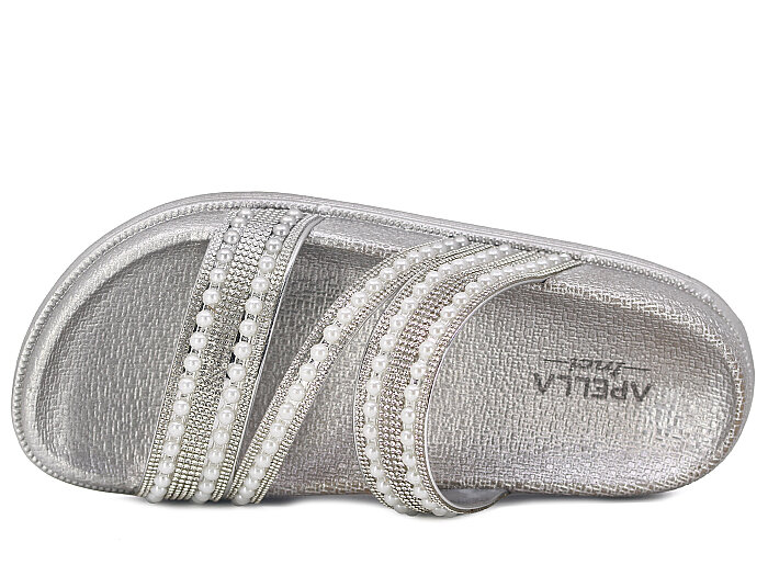 Apella Zenne 487-3 İnci Bantlı Taşlı Günlük Terlik Gümüş - Apella (1)