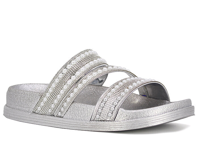 Apella Zenne 487-3 İnci Bantlı Taşlı Günlük Terlik Gümüş - 1