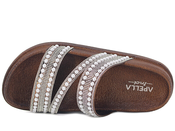 Apella Zenne 487-3 İnci Bantlı Taşlı Günlük Terlik Kahve - Apella (1)