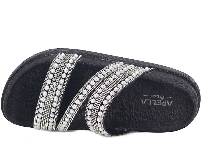Apella Zenne 487-3 İnci Bantlı Taşlı Günlük Terlik Siyah - Apella (1)