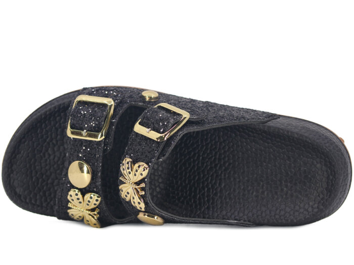 Apella Zenne 490-4 Class Çift Toka Simli Kutulu Günlük Terlik Siyah - 2