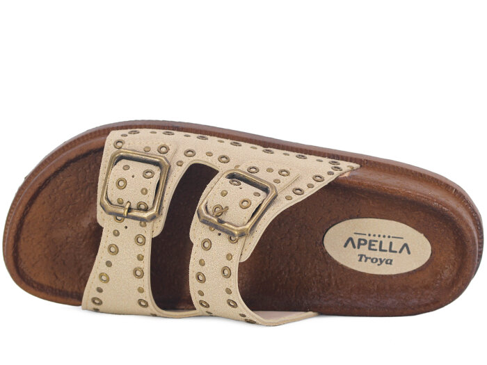 Apella Zenne 495-15 Troya Çift Toka Kutulu Günlük Terlik Bej - Apella (1)